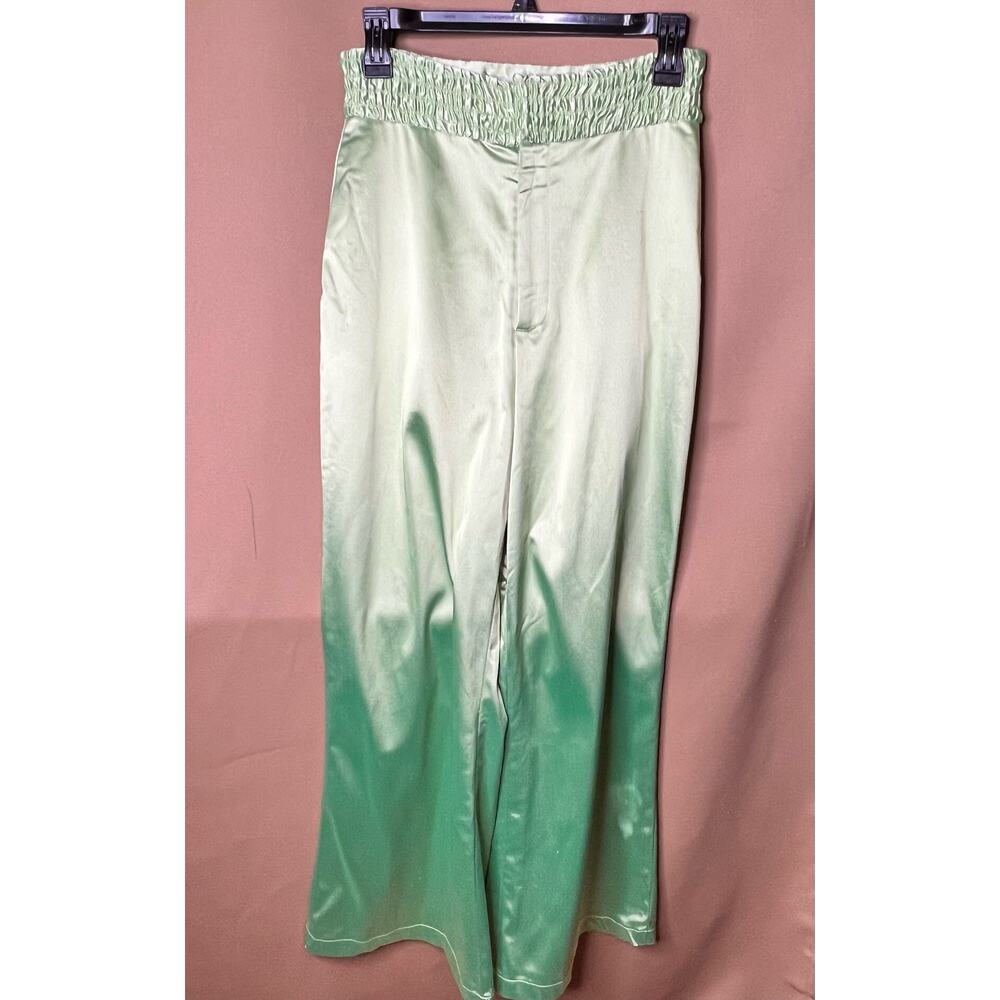 Aliette Green Silk Wide Leg Pants 4 - Picture 5 of 15